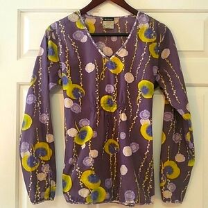 Columbia Blouse Size Medium Purple Boho Tie Back Vee Neck Cotton